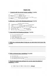 English Worksheet: Exercises. Pte simple, cant/can, adverbs of frquency 