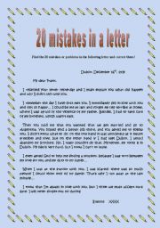 English Worksheet: Find and correct the 20 mistakes or problems in the letter