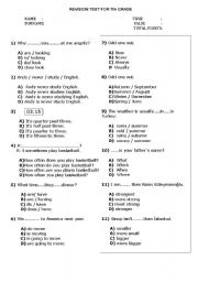 English Worksheet: revision test for 7th grade