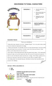 English Worksheet: DESCRIBING CHARACTERS -  WRITING SAMPLE - EDITABLE