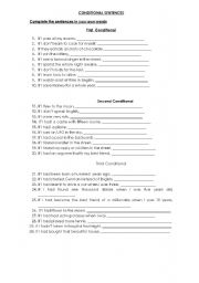 English Worksheet: Conditional Sentences to complete 