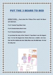 English worksheet: Put the 3 Bears to bed 1