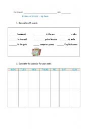 English worksheet: my week_writing_practice