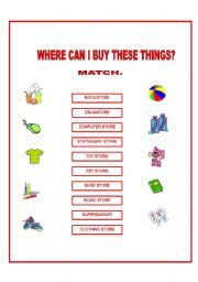 English worksheet: Where can I buy these things?