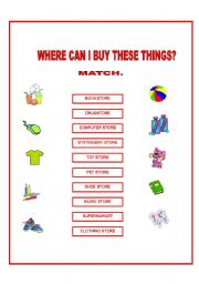 English Worksheet: Where can I buy these things?