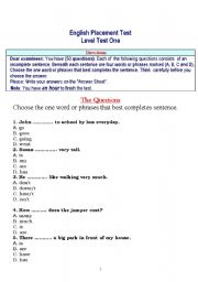 English Worksheet: Placement Test
