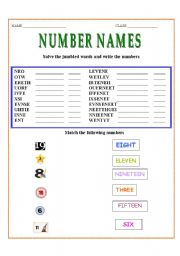 English worksheet: NUMBER NAMES