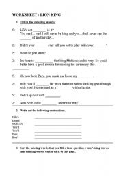 English worksheet: Lion King Worksheet