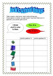 English Worksheet: School things partner work 