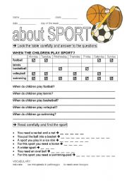 English Worksheet: about sport