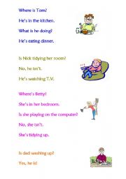 English worksheet: what is she/he doing--- sentence orderinf