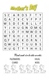 English worksheet: mothers day wordsearch