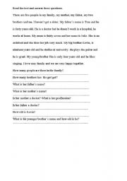 English Worksheet: reading comprehension