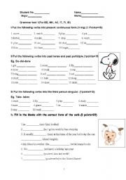 English Worksheet: Grammar test with key