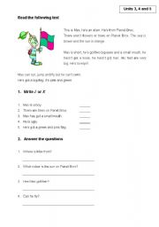 English worksheet: Read about an alien and a boy