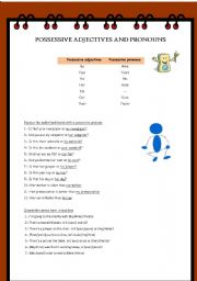 English Worksheet: POSSESSIVE ADJECTIVES AND PRONOUNS