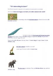 English worksheet: Interesting facts about animals