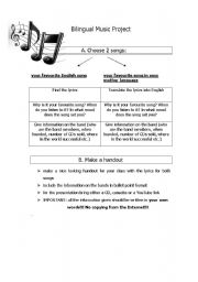 English worksheet: Bilingual Music Project