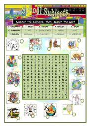 English Worksheet: SCHOOL SUBJECTS