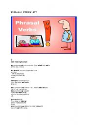 English Worksheet: PHRASAL VERBS LIST