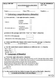 English Worksheet: 7 th year mid term test no3 for Tunisian pupils