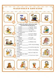 English Worksheet: GARFIELDS ROUTINE - PRESENT SIMPLE - AFFIRMATIVE FORM