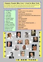 English Worksheet: Famous People Who Live/Lived in New York
