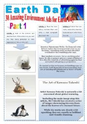 English Worksheet: EARTH DAY - (5 Pages - Part 1 of 3 - WWF Organization ) 30 AMAZING ENVIRONMENT ADS FOR EARTH DAY - TEXTS, IMAGES, EXERCISES AND EXTRA ACTIVITIES