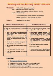 English Worksheet: Defining and non Defining Relative Clauses