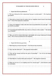 English Worksheet: Worksheet about the reported speech, version A