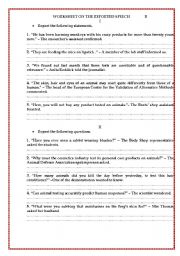 English Worksheet: Worksheet about the reported speech, version B
