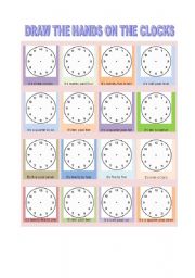 English Worksheet: Draw the hands on the clocks