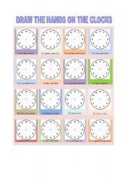 English Worksheet: Draw the hands on the clocks