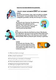 English Worksheet: Reading for kids! Days of the week - present simple