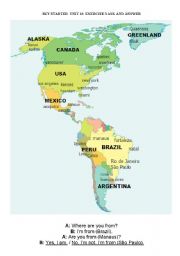 English Worksheet: Where are you from? Are you from (New York)?