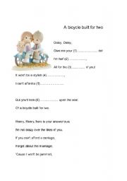 English worksheet:   A bycicle built for two  workshet