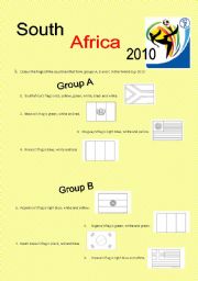 English Worksheet: world cup 2010, countries, nationalities, colours