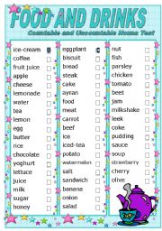 FOOD AND DRINKS - COUNTABLE AND UNCOUNTABLE TEST (editable)