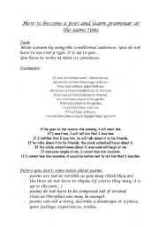 English Worksheet: Write a poem by using the conditional sentences