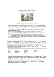 English Worksheet: Shanghai Expo Dictation/Cloze Part 1