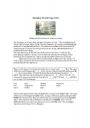 English worksheet: Shanghai Expo Dictation/Cloze Part 1