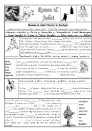 English Worksheet: Romeo& Juliet B& W Character Analysis