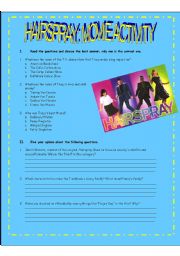 English Worksheet: HAIRSPRAY: MOVIE ACTIVITY