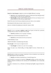 English Worksheet: Even if, even though