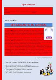 English Worksheet: Test - restaurants in London