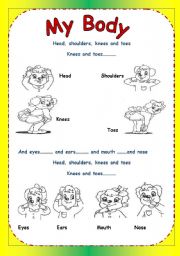 English Worksheet: Head Shoulders Song With Pictures