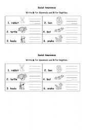 English worksheet: Animals: Mammals and Reptiles