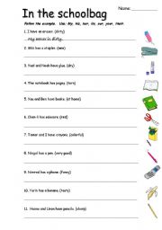 English Worksheet: possessive adjectives with school objects