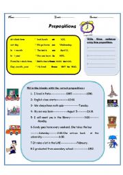 English Worksheet: Preposition of time