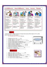 English Worksheet: EITHER, NEITHER, SO, TOO, BUT